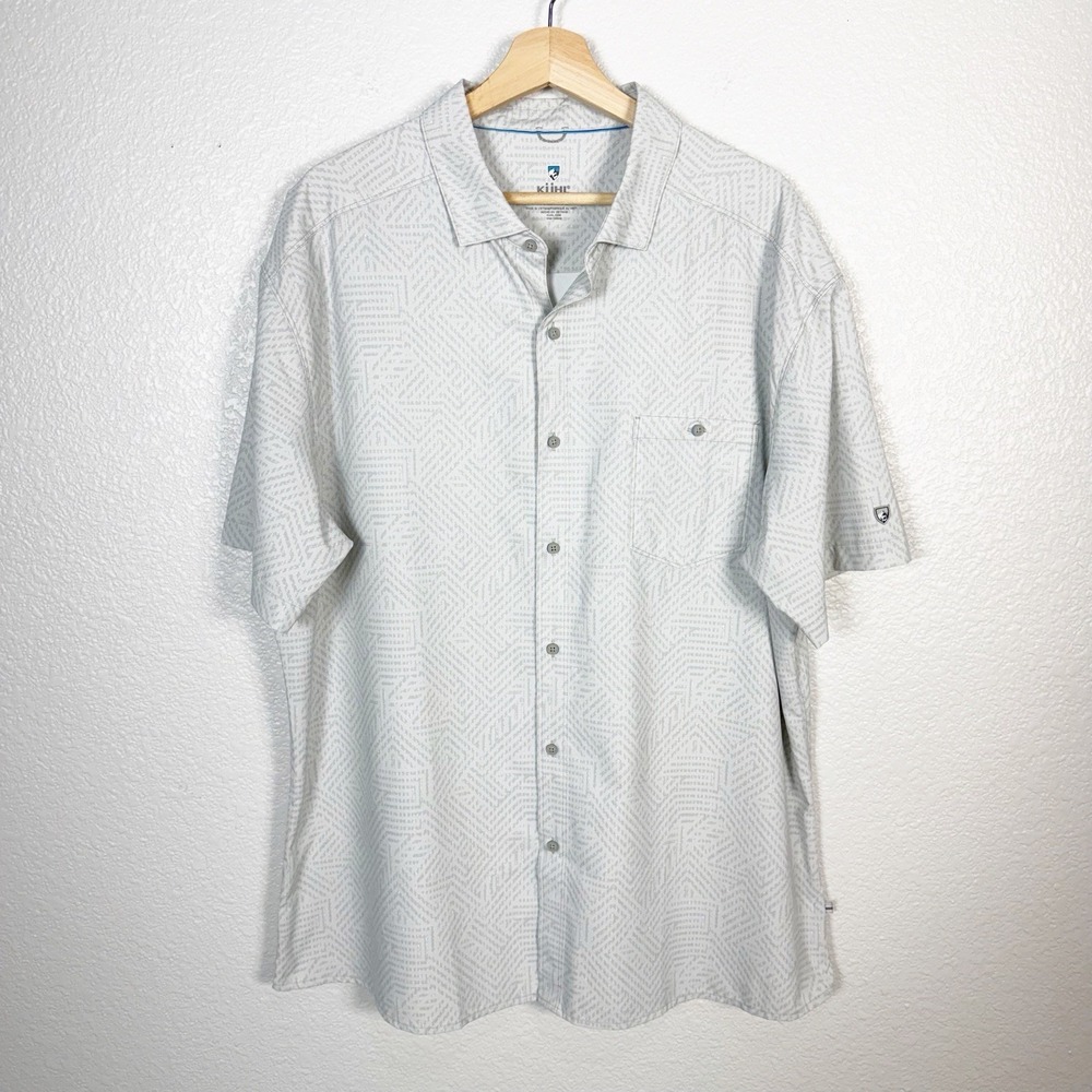 KUHL Persuadr Short Sleeve Shirt Mens Size XXL Button Down Gray Print Outdoors
